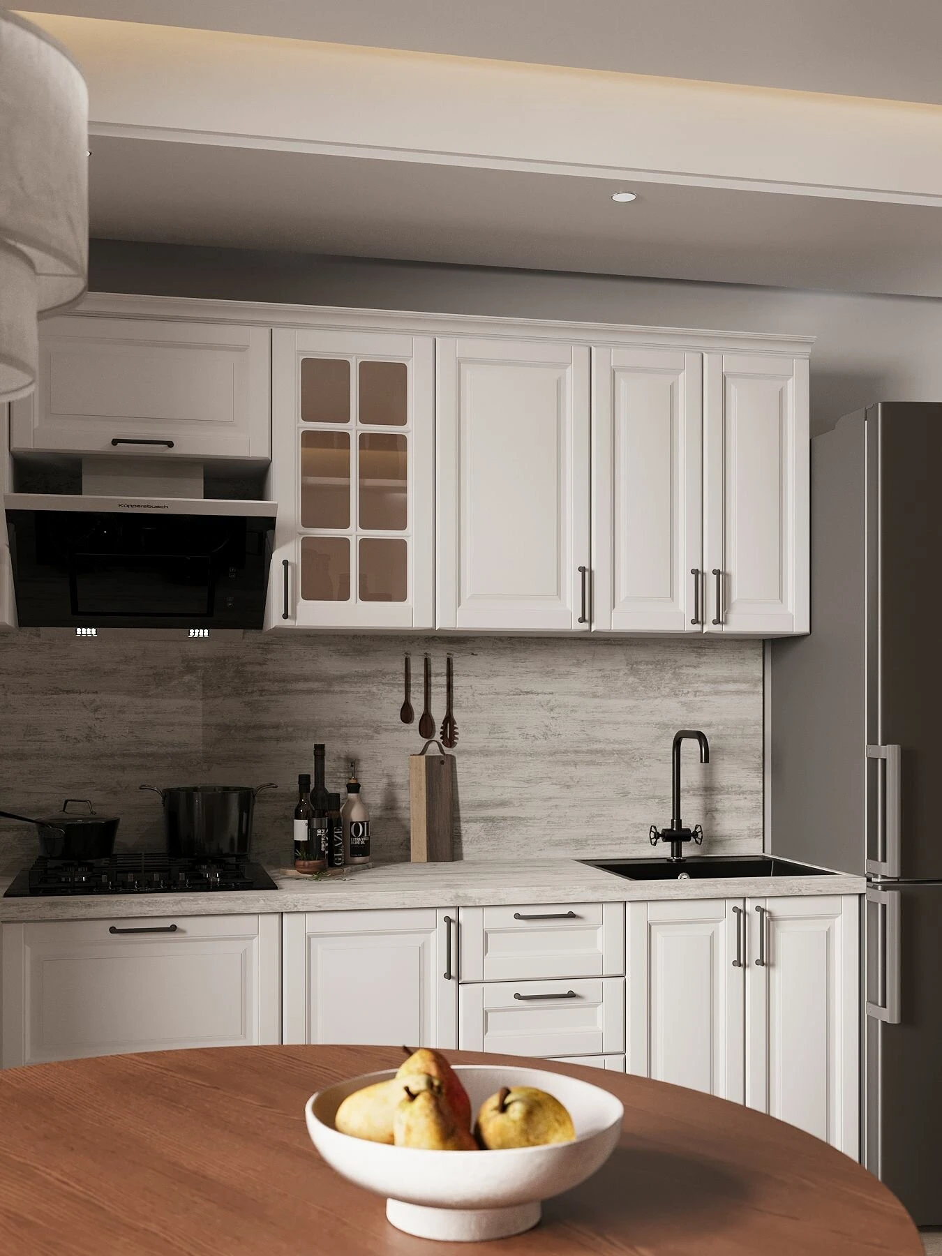 Кухонный гарнитур Николь 3м белый/сосна монрепо со столешницей, МДФ